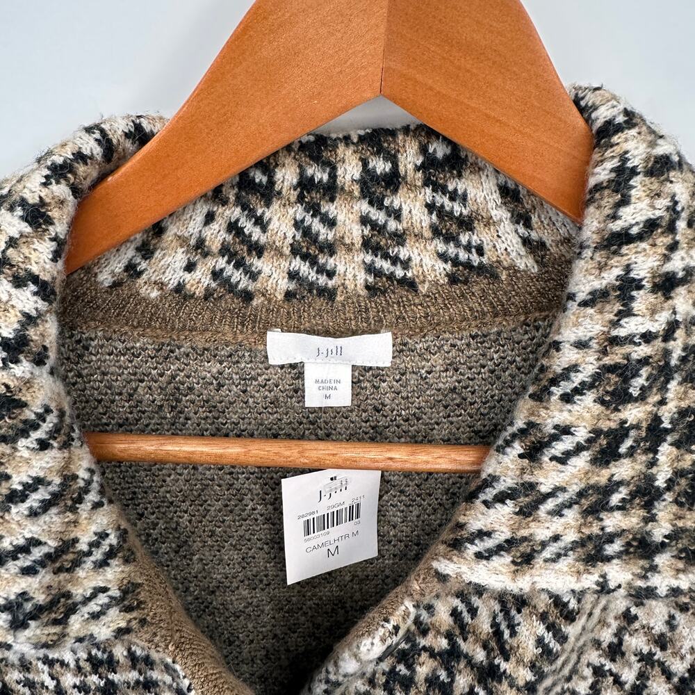 J. JILL NWT Plaid Button Front Sweater Wool Blend Houndstooth Cardigan // M - Picture 7 of 12